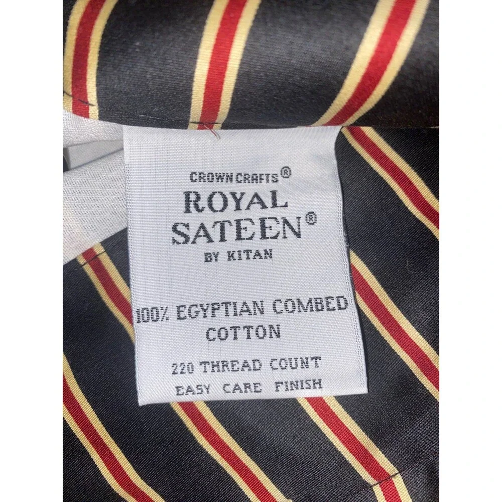 Royal Sateen Black Curtain Panels 40x84 Black with Burgundy and Tan Stripes